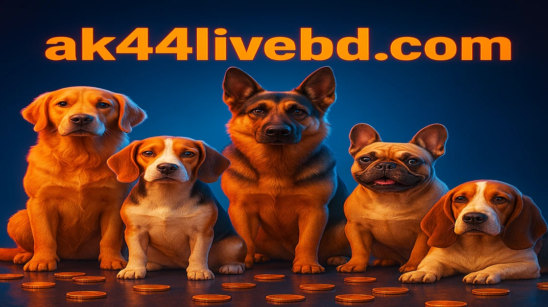 AK44 Live গেমিং-এ The Dog House Megaway কুকুর-থিমযুক্ত বিনোদনমূলক খেলার বন্ধুত্বপূর্ণ ক্রু। পাঁচটি আলাদা কুকুর প্রজাতি বড় জয়ের জন্য প্রস্তুত।